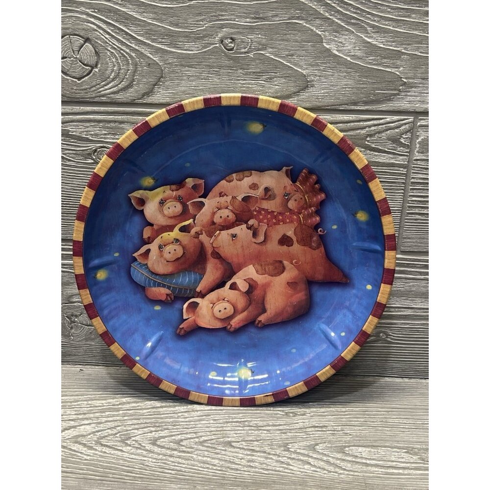 Pig Tin Metal Bowl Kitschy Country Farmhouse Pigs Vintage 1990s Kitchen Decor